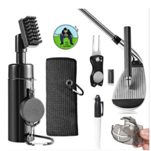 Kit d'entretien clubs de golf professionnel noir en plastique, brosses et outils pour un nettoyage optimal de vos clubs de golf, améliorant l'adhérence et la précision.